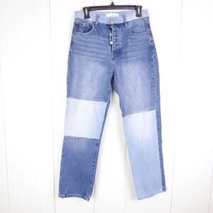 KanCan Jeans Women SZ 7/27 Colorblocked Denim Patches High Rise Button Fly Baggy